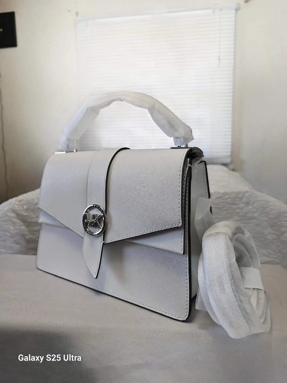 MICHAEL Michael Kors Greenwich Medium Saffiano Leather Satchel In Optic White